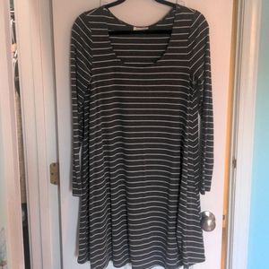 Gray striped long-sleeve swing dress